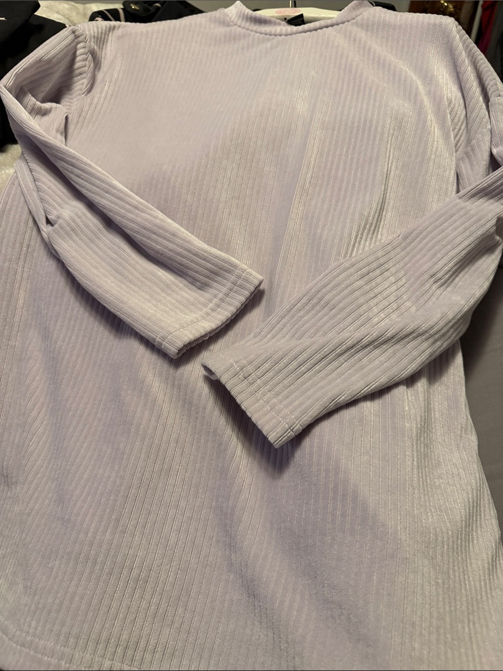 Ribbed Long-Sleeve Tunic Top in Light Lavender